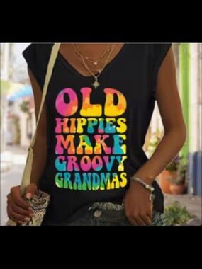 Groovy Grandmas Black Graphic Tee - Retro Rainbow Text